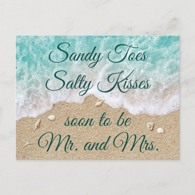 Beach Waves Sandy Toes Salty Kisses Save the Date Announcement Postcard (Front)