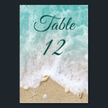 Beach Waves Sandy Toes Salty Kisses Table Number<br><div class="desc">Turquoise waves, seashells, starfish and sand dollars on a beach sand background accent this table number card, making it perfect for the beach, destination, lakeside or Caribbean wedding. These cards are part of the Turquoise Waves Wedding Collection, but would be perfect for any beach themed event. Remember to order these...</div>