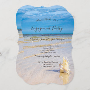 Beach Waves Seashell Engagement Invitation