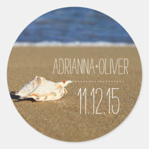 Beach Waves Seashell   Sand   Wedding Favour Classic Round Sticker
