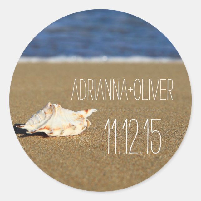 Beach Waves Seashell | Sand | Wedding Favour Classic Round Sticker (Front)
