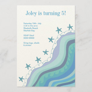 Beach Waves Starfish Birthday Party Invitation