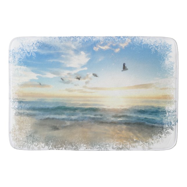 *~* Beach Waves Sunset Sunrise Sunset  AR7 Bath Mat (Front)