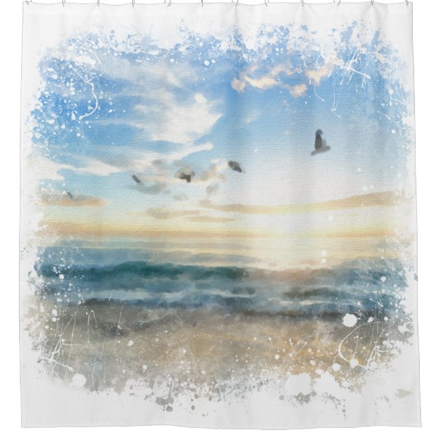*~* Beach Waves Sunset Sunrise Sunset  AR7 Shower Curtain (Front)