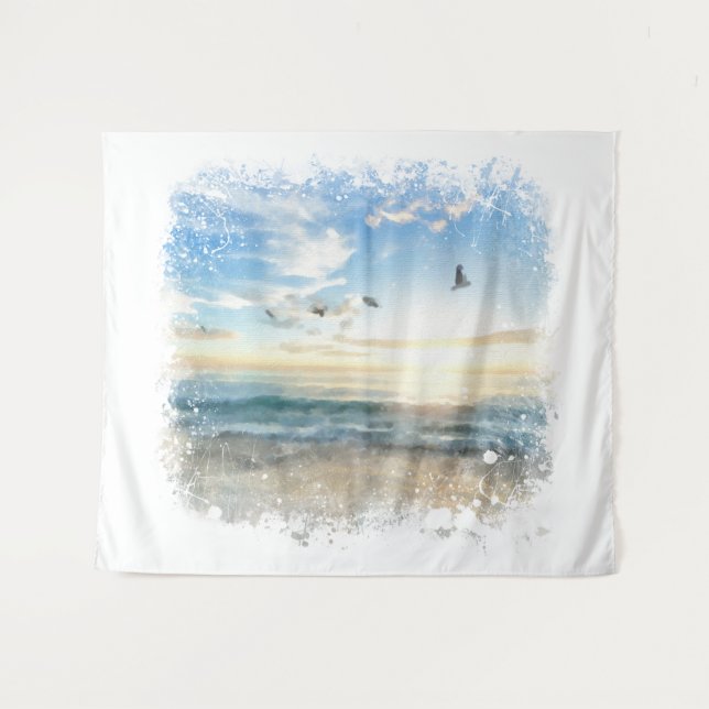 *~* Beach Waves Sunset Sunrise Sunset  AR7 Tapestry (Front (Horizontal))