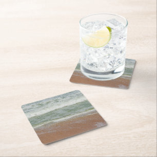 Beach Waves Water Sand Ocean Nature Scenic Photo Square Paper Coaster