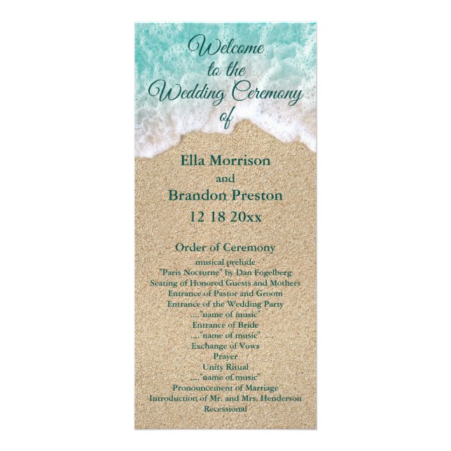 Beach Waves Wedding Program 2 Rack Card (Front)