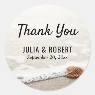 Beach Waves Wedding Thank You Classic Round Sticker
