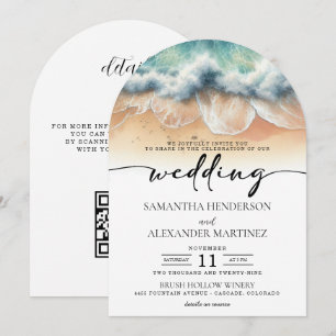 Beach Waves with QR Code Wedding Invitation
