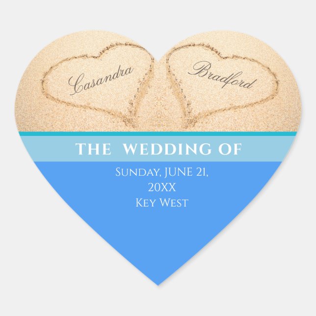 Beach Wedding 2 Hearts in the Sand  Wedding   Hear Heart Sticker (Front)
