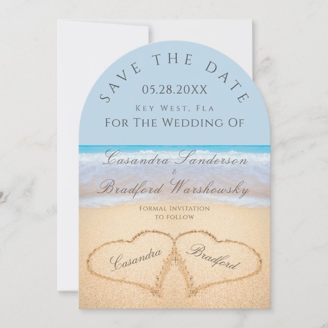 Beach Wedding 2 Hearts in the Sand wedding  Invitation (Front)