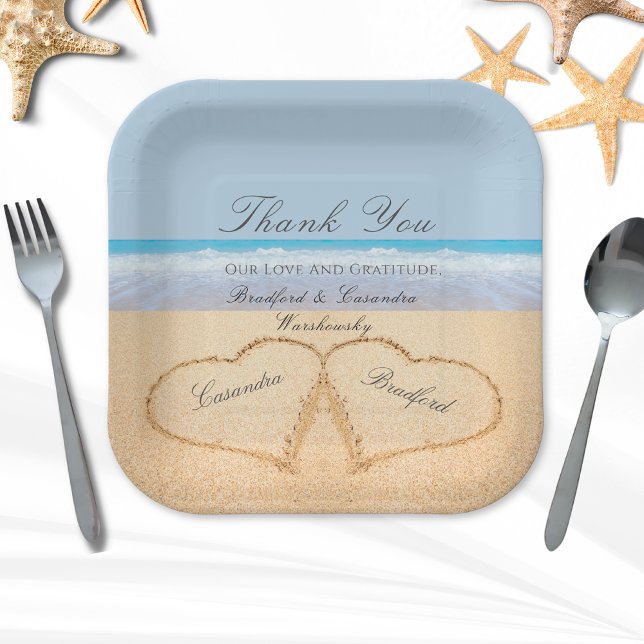 Beach Wedding 2 Hearts in the Sand  Wedding  Paper Paper Plate (Creator Uploaded)