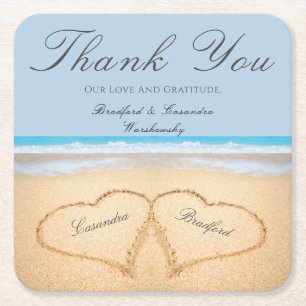 Beach Wedding 2 Hearts in the Sand Wedding Paper Square Paper Coaster