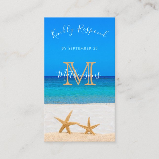 Beach Wedding 2 Starfish in Sand Rsvp Enclosure Card (Front)