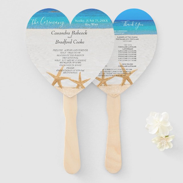 Beach Wedding 2 Starfish in Sand Wedding  Hand Fan (Front and Back)