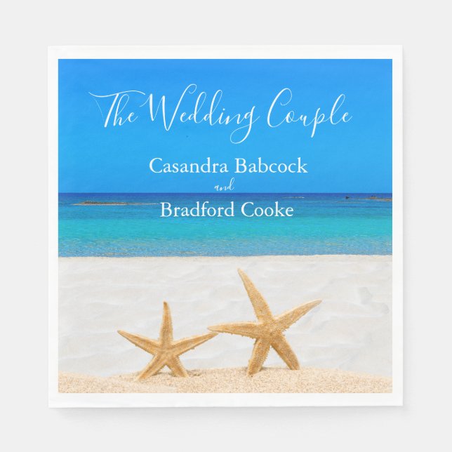 Beach Wedding 2 Starfish in Sand Wedding  Napkin (Front)