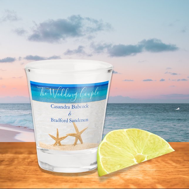 Beach Wedding 2 Starfish in Sand Wedding  Shot Glass (Creator Uploaded)