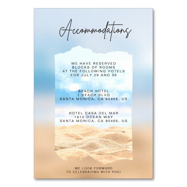 Beach Wedding Accommodation Cards (Front)