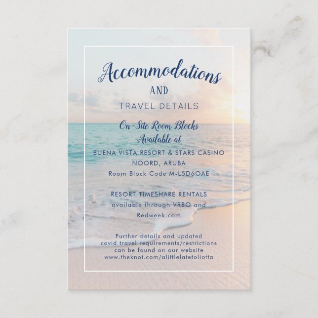 Beach Wedding Accommodations Welcome Dinner Enclosure Card (Front)