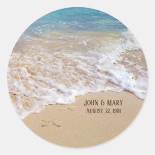 Beach wedding anniversary starfish classic round sticker