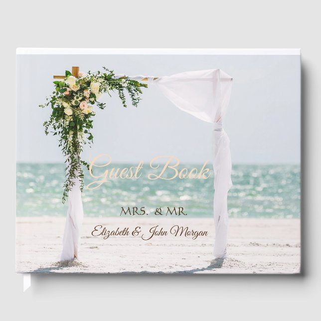 Beach Wedding Arbor Floral Wedding Guest Book (Front)