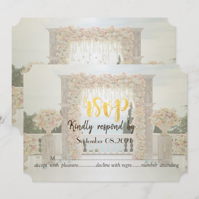 Beach Wedding Arbor Flowers Roses RSVP Invitation (Front/Back)