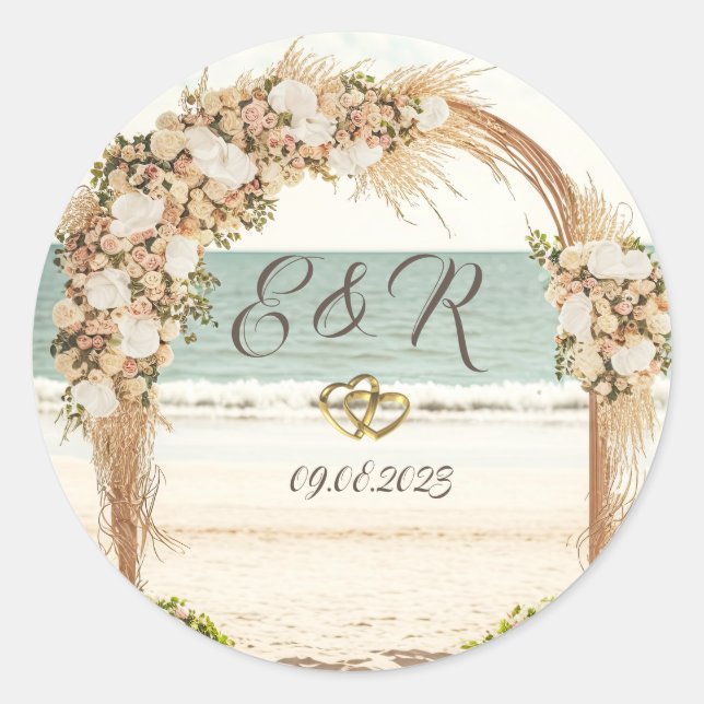 Beach Wedding Arbor Roses Classic Round Sticker (Front)