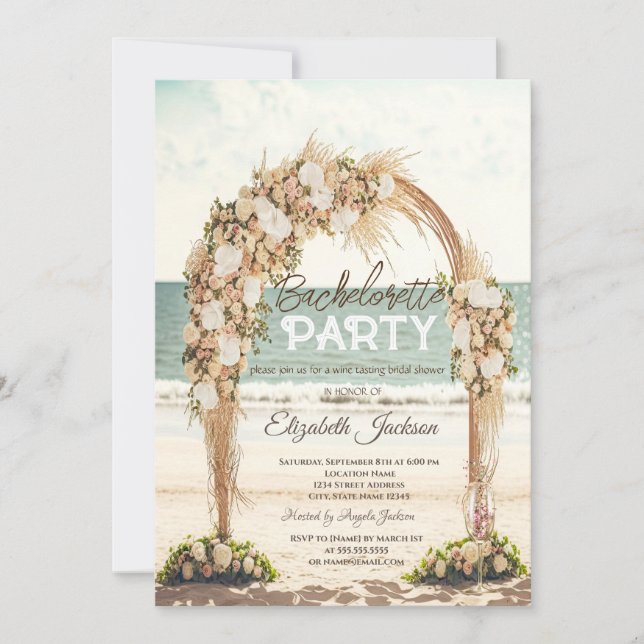 Beach Wedding Arbor Roses Glass Bachelorette   Invitation (Front)