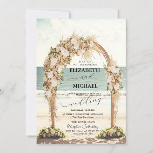 Beach Wedding Arbor Roses Script Wedding Invitation