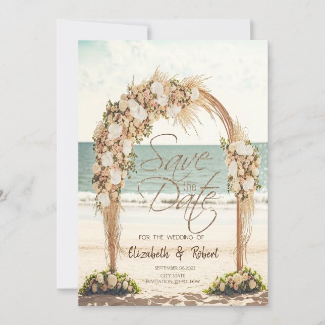Beach Wedding Arbor Roses Summer The Date Card (Front)