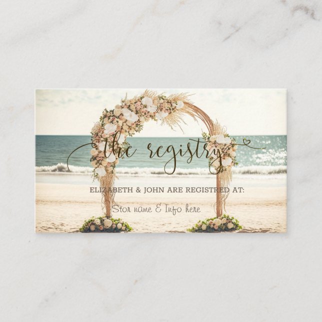 Beach Wedding Arbor Roses Wedding Registry Enclosure Card (Front)