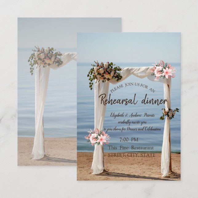 Beach Wedding Arch Floral Rehearsal Dinner Invitation (Front/Back)