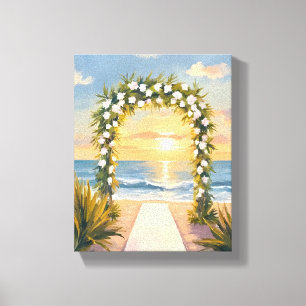 Beach Wedding Arch Floral Watercolor Art Canvas Print