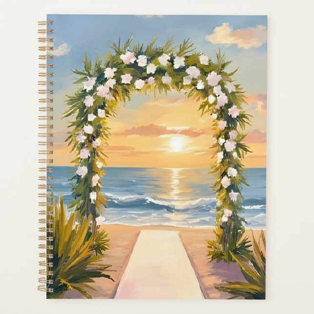 Beach Wedding Arch Floral Watercolor Planner (Front)
