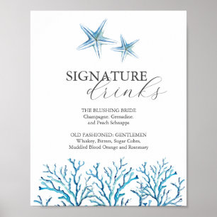 Beach Wedding Bar Sign Watercolor Starfish