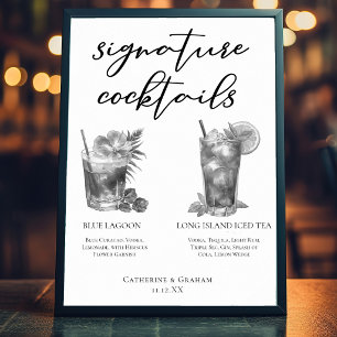 Beach Wedding Black White Signature Cocktails Poster