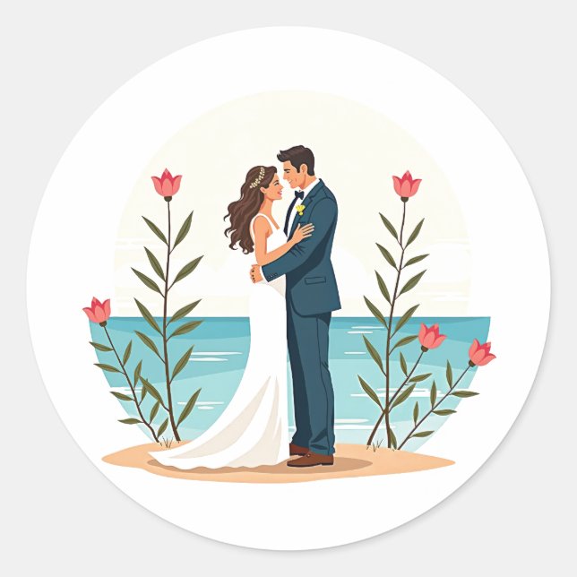 Beach Wedding Bliss Sticker (Front)