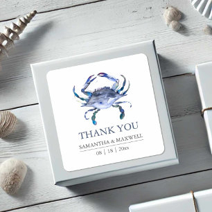 Beach Wedding Blue Crab Thank You Favour Square Sticker