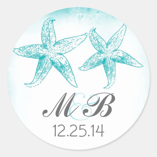beach wedding blue starfish monogram seal (Front)
