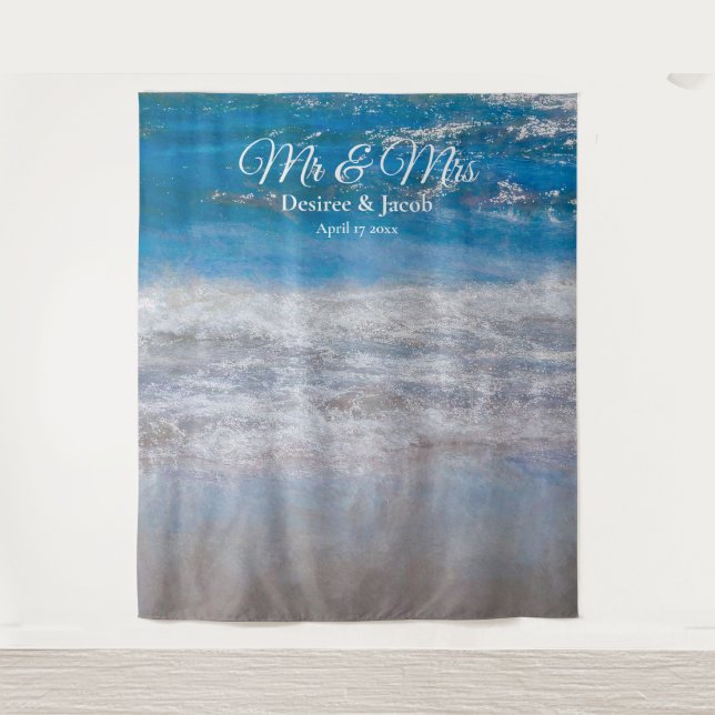 Beach Wedding Blue Tropical Ocean Photo Booth Tapestry (Front)
