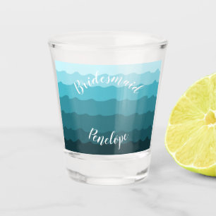 Beach Wedding Blue Waves Bridesmaid with Name  Shot Glass