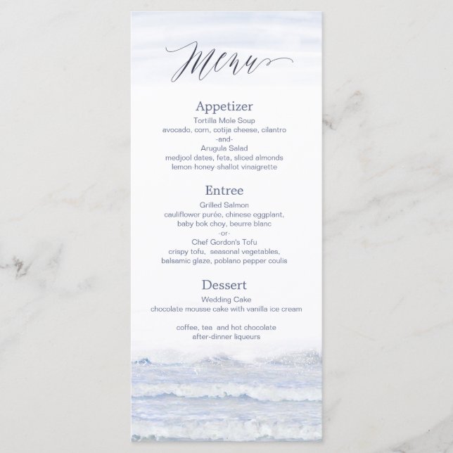 Beach Wedding, Blue White Watercolor Wedding Programme (Front)