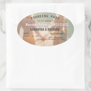 Beach Wedding Boarding Pass Romantic  Oval Sticker