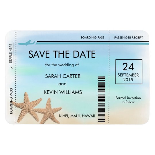 Beach Wedding Boarding Pass Save The Date Magnets Zazzle Co Uk