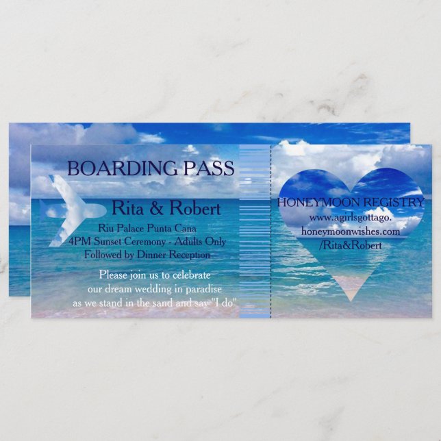 Beach Wedding | Boarding Pass Ticket-Destination Invitation (Front/Back)