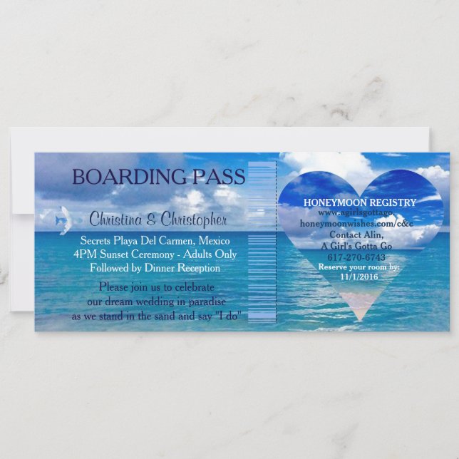 Beach Wedding | Boarding Pass Ticket-Destination Invitation (Front)