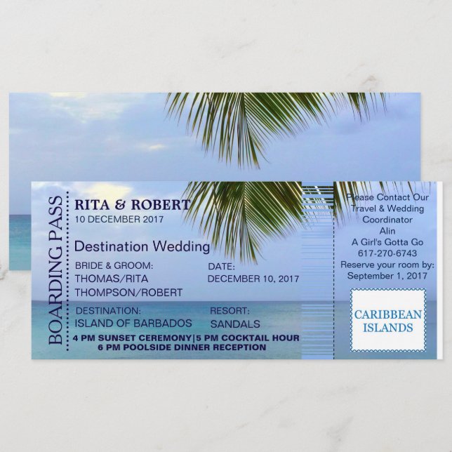 Beach Wedding | Boarding Pass Ticket-Destination Invitation (Front/Back)