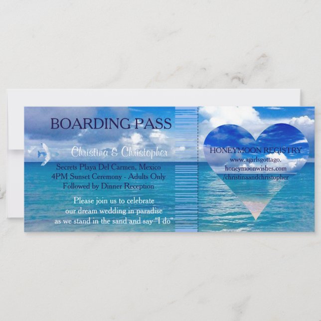 Beach Wedding | Boarding Pass Ticket-Destination Invitation (Front)