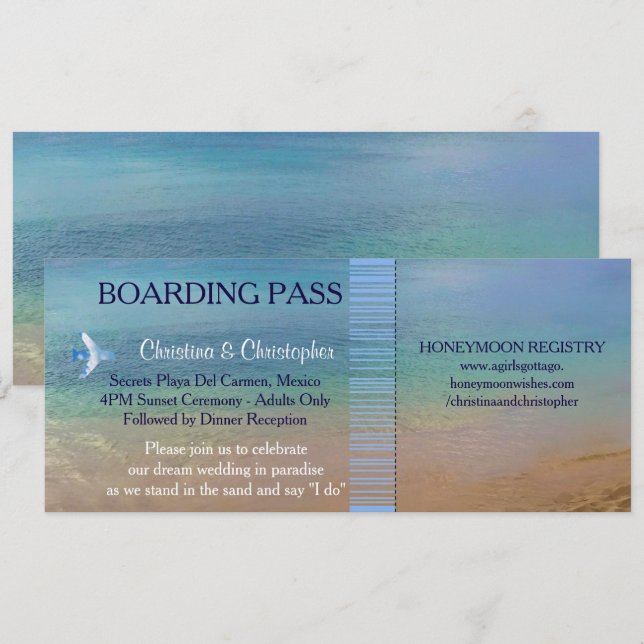 Beach Wedding | Boarding Pass Ticket-Destination Invitation (Front/Back)