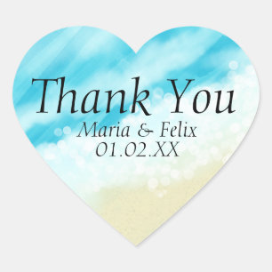Beach Wedding Bridal Shower Sand Tropical Waves  Heart Sticker
